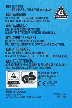 Жилет для плавання CRESSI Froggy з неопрену для дітей, блакитний/жовтий, M (3/6 років)