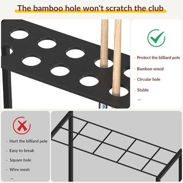 Стійка для київ Billard Queue Stick Rack YBING - тримає до 10 київ, бамбук, чорний колір