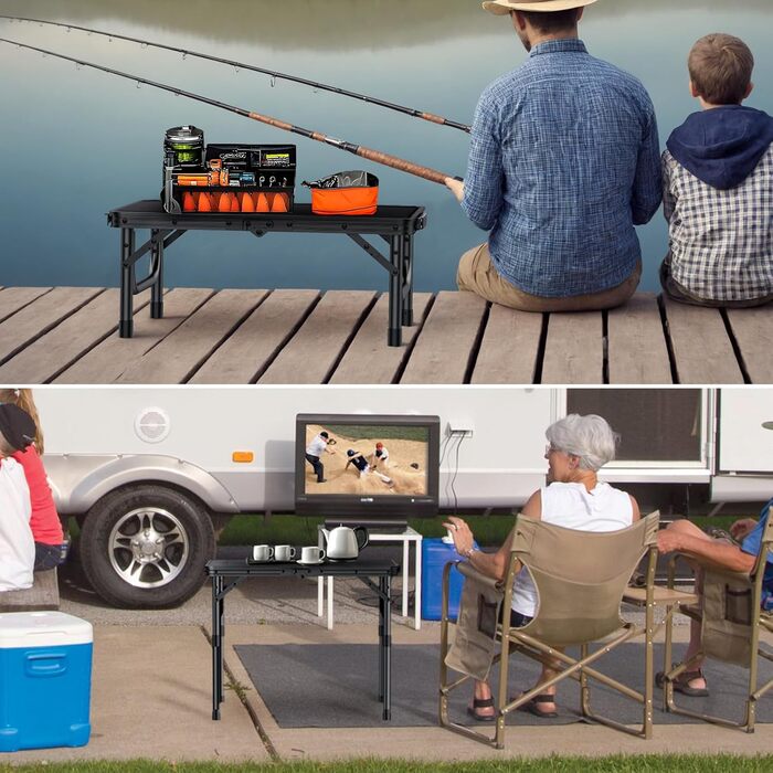 VINTEAM Стіл для пікніка та кемпінгу, регульована висота, складаний, 58x40 см