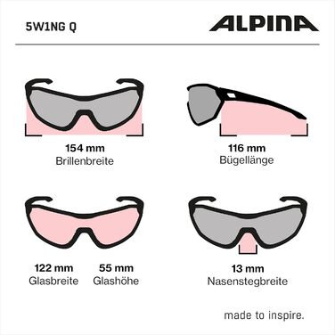 ALPINA 5W1NG Q – Дзеркальні спортивні окуляри для велосипедистів, посилений контраст, антифог, 100% UV-захист, для дорослих, універсальний розмір, білий матовий