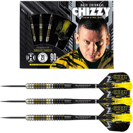Професійні дротики Harrows Dave 'Chizzy' Chisnall 90% вольфрам, сталевий наконечник, 22 г, Supergrip Carbon, 100 мкм Chizzy Flights