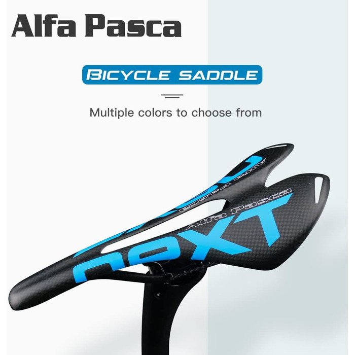Сідло велосипедне карбонове Alfa Pasca Carbon 270x141 мм, блакитне, для MTB та шосейних велосипедів, 3K матове покриття