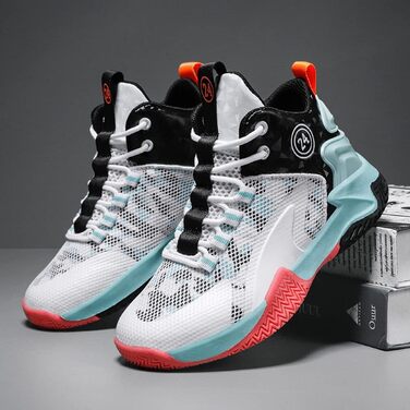 Дитячі баскетбольні кросівки Kinder High-Top з амортизацією, легкі, антиковзкі, дихаючі, унісекс, 38 EU, білі/чорні