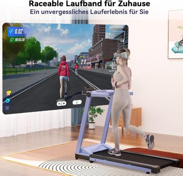 Біговий доріжка DeerRun Raceable з підтримкою High-Tech пристроїв, для дому, вантажопідйомність 158 кг, керування через APP, 2573W, складаний, з тренувальними курсами та мульти-режим, синьо-чорний