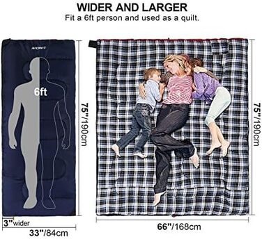 Спальний мішок REDCAMP XL з бавовни, теплий, знімний капюшон, фланелевий, компактний, 3-4 сезони, для дорослих та дітей, для кемпінгу, риболовлі, зимовий, блакитний, з наповнювачем 2lbs/3lbs