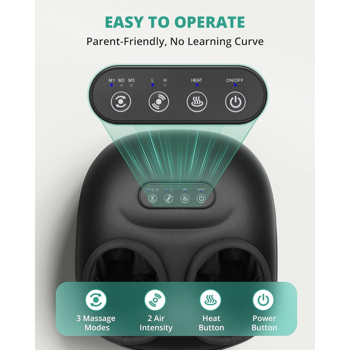 Масажер для ніг Medcursor з підігрівом, глибокий масаж, зняття напруги м'язів та стоп, багатоступеневі налаштування та регульована інтенсивність для дому та офісу (Чорний)