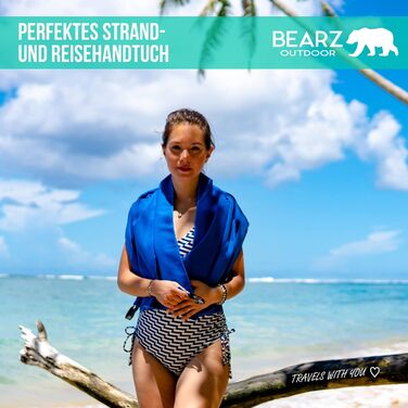 Набір рушників BEARZ Outdoor з мікрофібри (120x60см + рушник для обличчя) - легкі, швидковисихаючі рушники для пляжу, подорожей, спорту та кемпінгу, блакитно-темно-синій