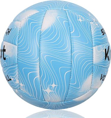 Волейбольний м'яч Krfapt розмір 5, офіційний, Soft Touch, для тренувань, Outdoor/Indoor, водонепроникний, з дизайном Ripples (Blue/Purple/Pink)