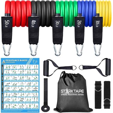 Еластичні резинки для фітнесу Starktape. Професійні гумки для фізіотерапії, йоги, пілатесу, тренувань. Набір кольорів: червоний, чорний, зелений, синій, жовтий. 150 LBS