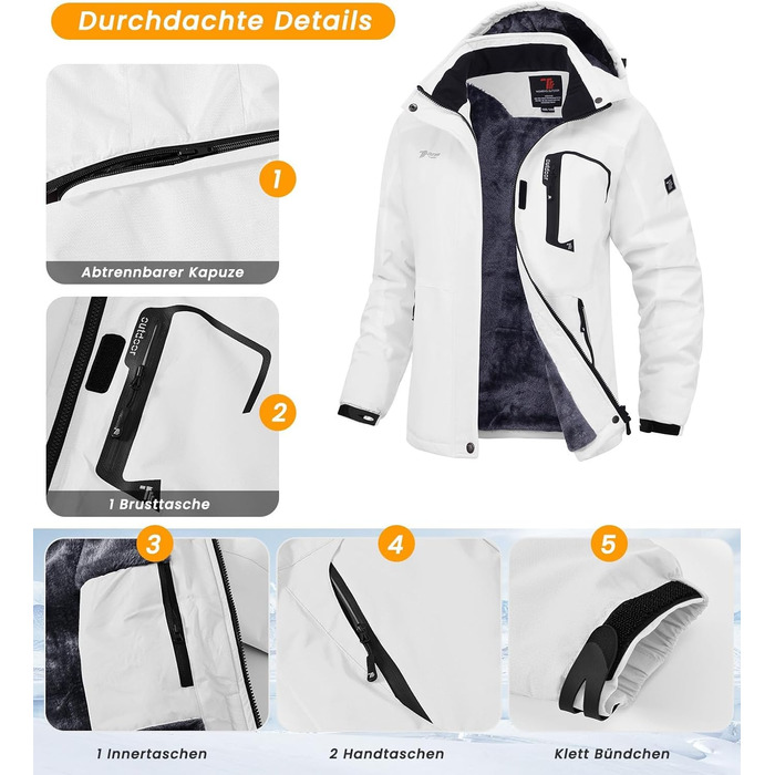 Жіноча гірськолижна куртка Rdruko: тепла зимова куртка з підкладкою, софтшелл, водонепроникна, для сноуборду, дихаюча, знімний капюшон, білий, розмір M