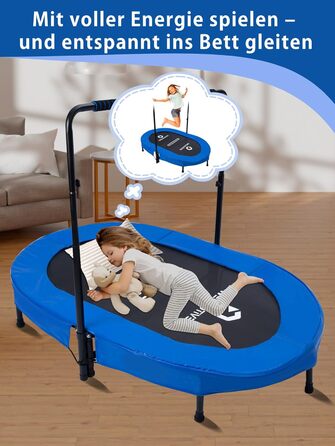 Батут овальний для дому 2 осіб до 150 кг синій з ручкою - фітнес, для дітей та дорослих