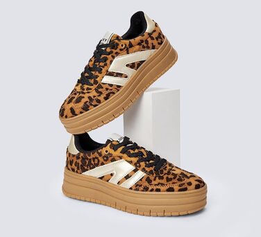 Кросівки LUCKY STEP Plateau Sneaker для жінок - платформа, канвас, ретро стиль, низький профіль, зручні для повсякденного носіння, бежево-зелені (41 EU, леопард)