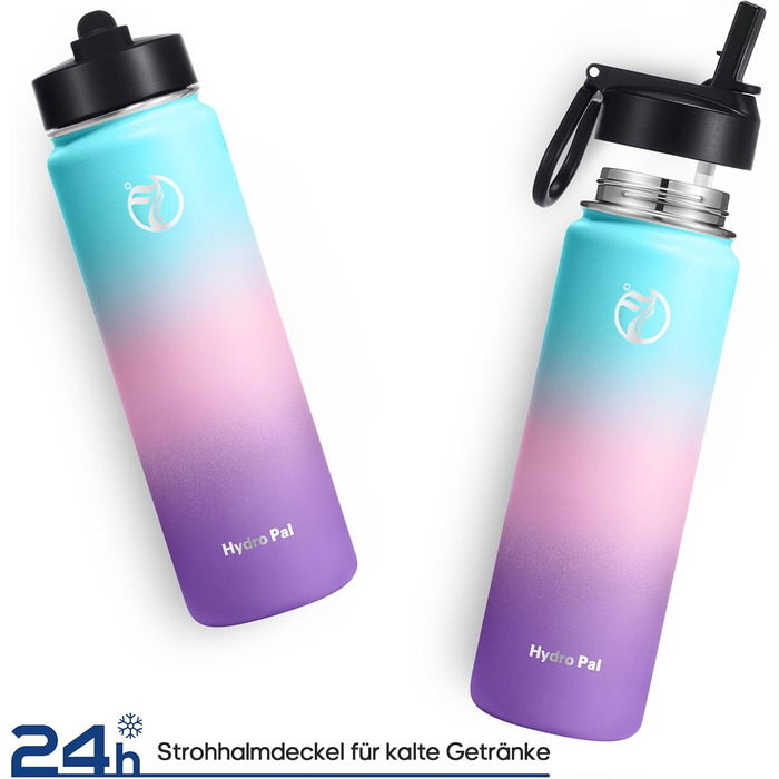 HydroPal Фляга з нержавіючої сталі - 750мл/1л/1.2л/1.9л, без BPA, для газованих напоїв, ізольована пляшка з трубочкою та 2 кришками (бутиль, 500 мл)