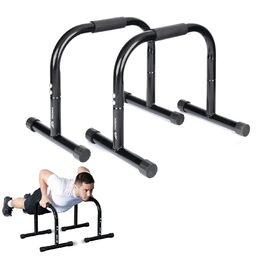 Паралелетки Parex сталеві, для зняття навантаження на суглоби та з неслизьким покриттям, обладнання для калістеніки для використання в приміщенні та на вулиці, бруси для віджимань, ідеально підходять для стійки на руках та віджимань, чорний, розмір Large