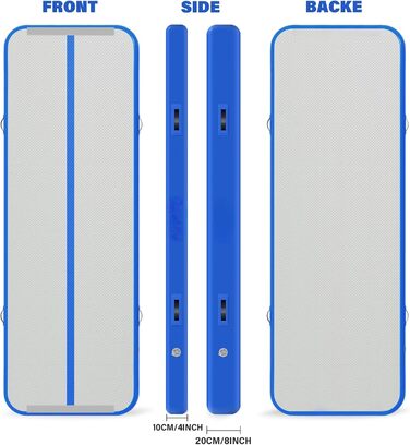 Гімнастичний надувний мат Dwzdd Air Track для дітей та дорослих, килим для тамблінга, гімнастики та чирлідингу, світло-блакитний (400x100x10 см)