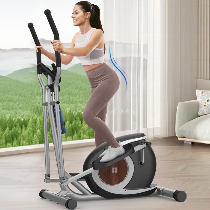 Еліптичний тренажер для дому Crosstrainer з Bluetooth, 16 рівнів опору, LCD-монітор, срібний колір