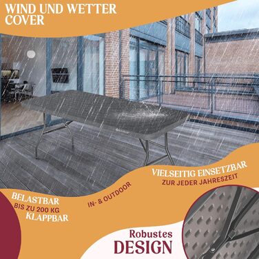 Стол буфет KESSER® розкладний, пластиковий, 183x76 см, ротанг, для кемпінгу, вечірок, саду, тераси, балкону, 6 осіб, з ручкою, коричневий