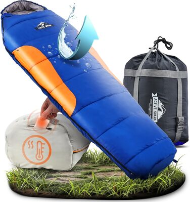 Спальний мішок ACTIVE SPARK 3 сезони - зимовий, літній, водонепроникний, дихаючий, з кишенею для грілки, для кемпінгу, блакитний/оранжевий