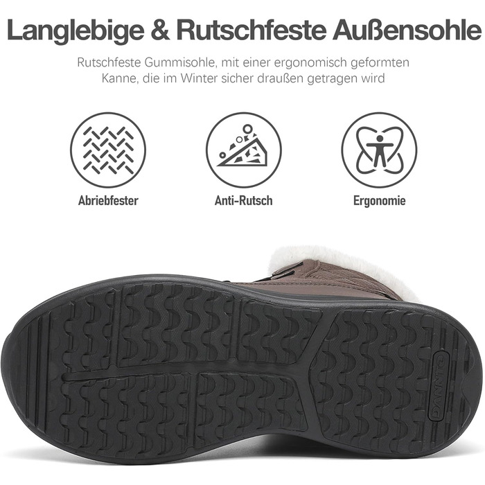 Зимові чоботи DANNTO для жінок, теплі, з підкладкою, непромокаючі, антиковзаючі, зимові черевики, колір кава, розмір 41 EU