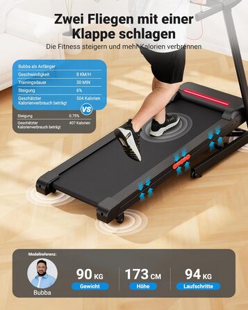 Біговий тренажер THERUN для дому та офісу, 14 км/год, 3.0 PS, нахил, датчики пульсу, складний, 136 кг, LED-підсвітка