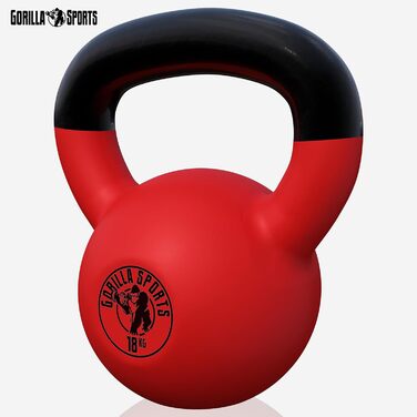 Кетлбел GORILLA SPORTS 18 кг, чавунний з вініловим покриттям, гиря для фітнесу та силових тренувань