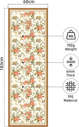 Йога мат Haquno Extra dicke 6 мм – антиковзка тренувальна килимок для HIIT, Pilates, дому та з безкоштовним ремінком для перенесення, чорний (з легким квітковим дизайном)