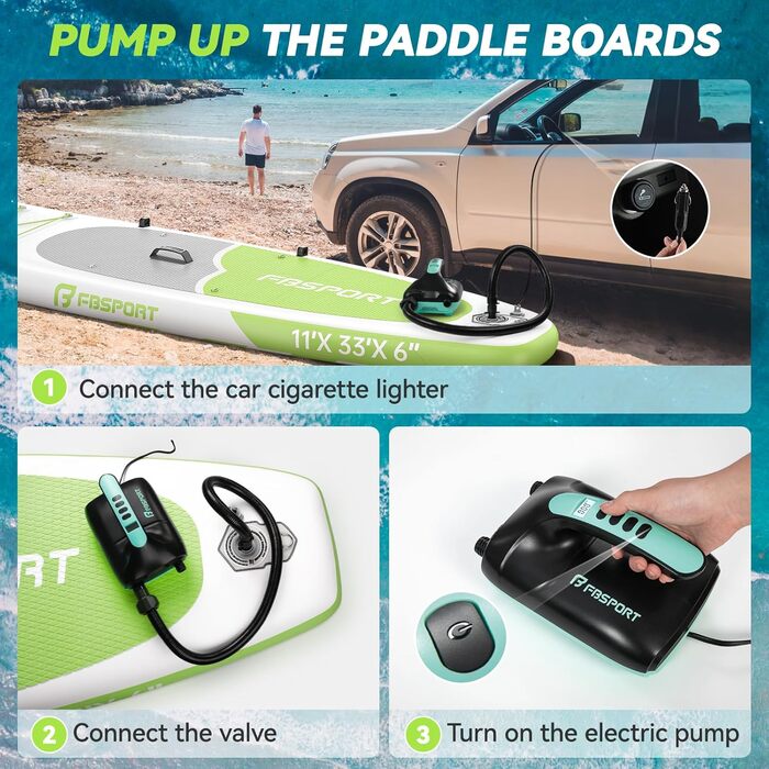 FBSPORT SUP дошка Stand Up Paddle 335 см для дорослих, надувна, з антиковзким покриттям, комплект з веслом, насосом та аксесуарами для йоги, подорожей та серфінгу (Фруктів зелений)