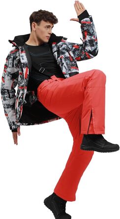 Чоловічий зимовий костюм Hotian: комплект куртки та штанів для катання на лижах, сноуборді та активного відпочинку. Розмір L, колір: червоно-білий+помаранчевий