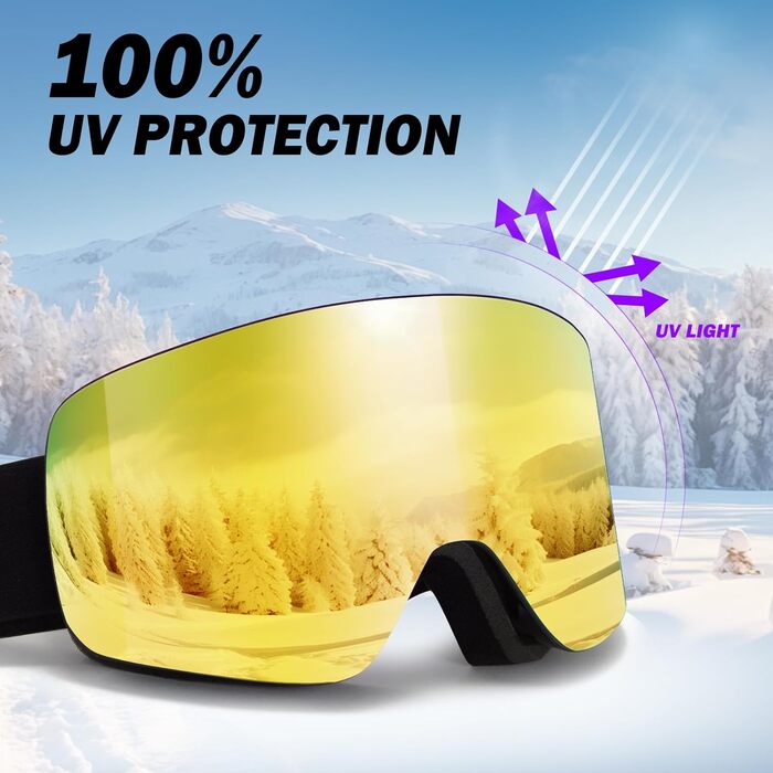 Скі-маска для дорослих, чоловіча/жіноча, YH227 сноуборд маска для носіїв окулярів, Anti Fog OTG, захист від УФ, анти-ковзаюче наголов'я, повне REVO-дизайн, білий/срібний, VLT 13% (чорний/Revo Gold, VLT 16%)