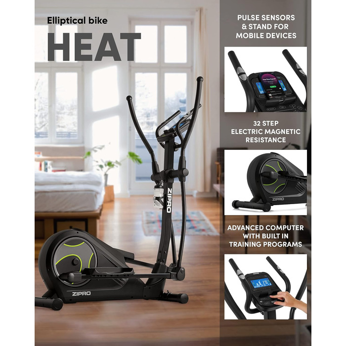 Еліптичний тренажер Zipro Heat для дому, до 150 кг, 32 рівня навантаження, кардіо тренажер