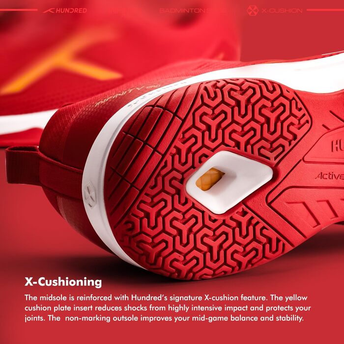 Бадмінтонне взуття HUNDRED Infinity Pro для чоловіків | Червоно-золотий колір, 44 EU | Поліестер/Сітка | Для бадмінтону, тенісу, сквошу, настільного тенісу, баскетболу та падел-тенісу