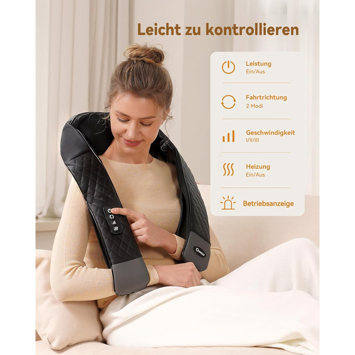 Масажер для шиї та плечей KNQZE® 4D Shiatsu бездротовий: глибокий масаж для зняття напруги в шиї, плечах та спині. Ідеальний подарунок для жінок, мам, тат.