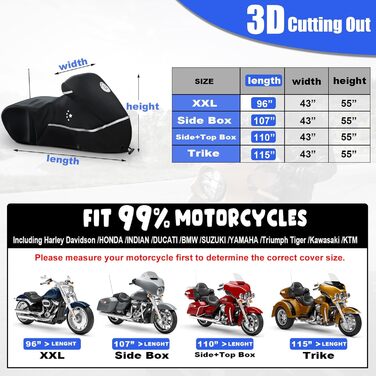 Водонепроникний чохол для мотоцикла Touring (Harley Davidson Road King, Road Glide, Street Glide, Electra Glide, Heritage Classic, Low Rider-ST, Indian, Honda, BMW, Ducati, Suzuki, Kawasaki, KTM), чорний