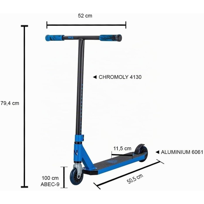 Трюковий самокат NKD Stunt Scooter New Generation (Синій) – Алюміній 6061, ABEC-9, обертовий кермо 360° для фрістайлу