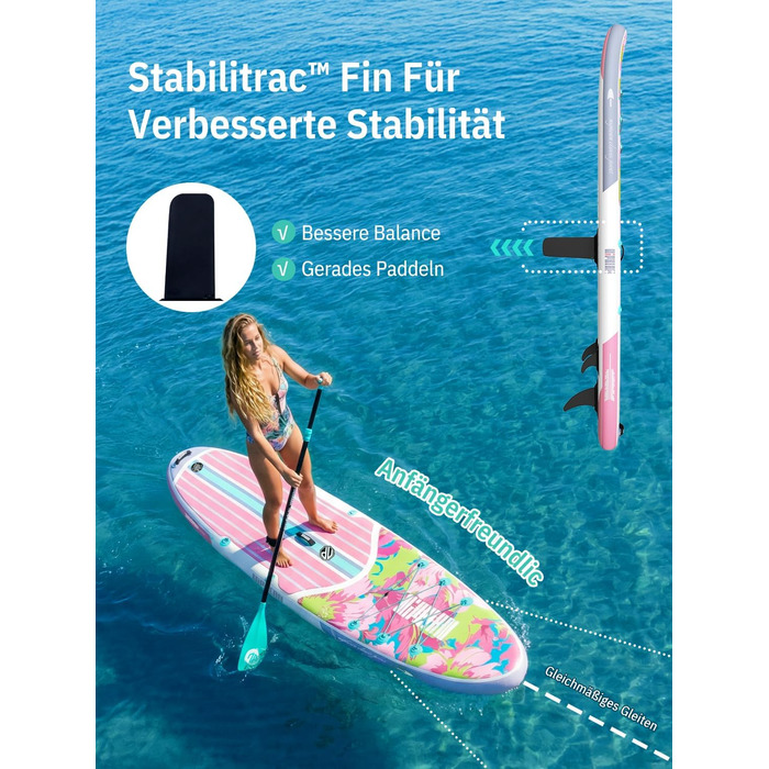 Надувне SUP-борд Niphean Stand Up Paddle Board з сидінням та аксесуарами, 320 см, для всіх рівнів, вантажопідйомність 200 кг (2 особи), Floral Symphony з StabilTrac-фіном