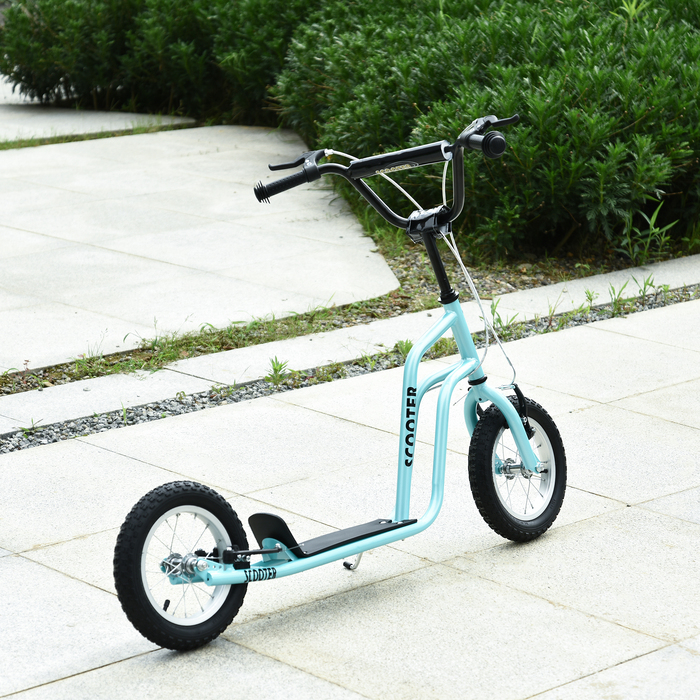 HOMCOM Scooter Kick Scooter Дитячий самокат Міський самокат з 12 дюймовими пневматичними шинами, кікборд для дітей від 5 років, синій, регульований 120x58x75-80см