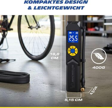 Міні-компресор Michelin Akku 10 Bar – портативний, цифровий | Для авто, велосипеда, електровелосипеда, мотоцикла, кемпера та причепа | 150 PSI, 7.4 V / 2500 mAH | LCD-дисплей, LED-підсвічування