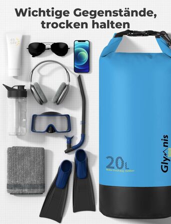 Водонепроникний мішок Glymnis Dry Bag 10L/20L: Сумка для водного спорту, пляжу, кемпінгу (Блакитний)
