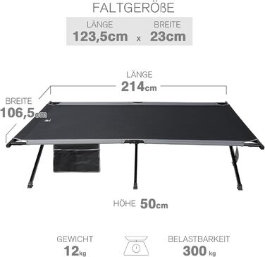 Розкладне ліжко EVER ADVANCED для кемпінгу та відпочинку: 214x106 см, 300 кг, чорне