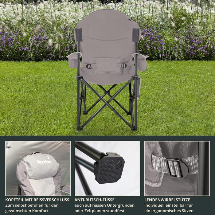 Крісло для кемпінгу Skandika Relax Comfort: зручне, складне, з підстаканником та ізольованим відділенням, до 160 кг, сіре
