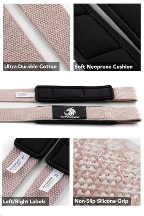 Фітнес-тримачі для тяги (м'які) Fitgriff® для силових тренувань, бодібілдингу - ремені для підйому штанги - для жінок та чоловіків (XS (обхват зап'ястя до 16 см), Blush Pink (силікон))