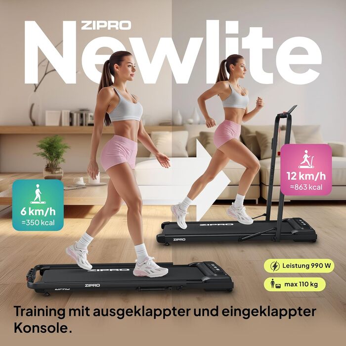 Біговий доріжка ZIPRO Newlite Klappbar: складаний, 1-10 км/год, до 110 кг, LED-дисплей