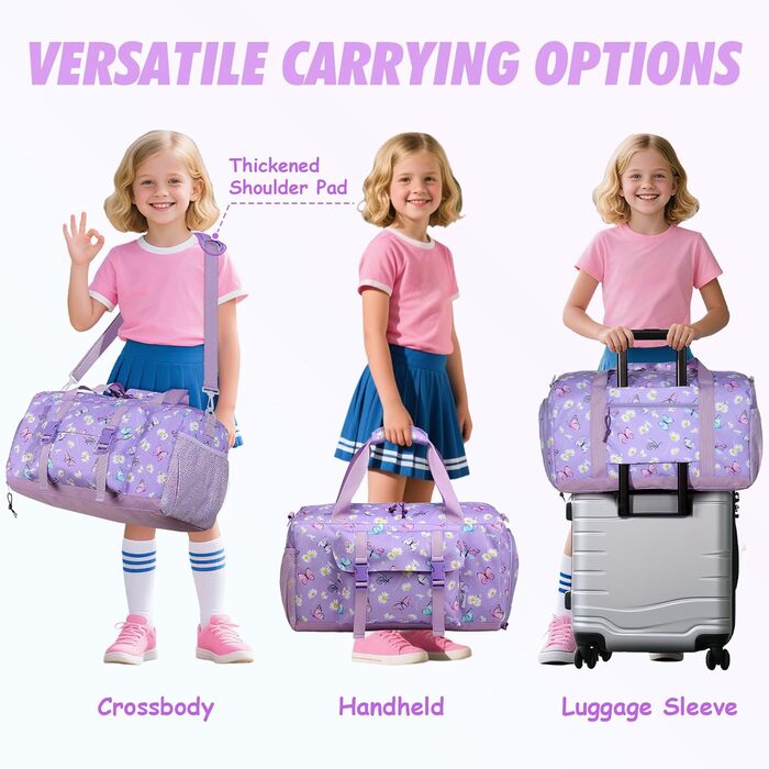 Спортивна сумка для дітей, дорожня сумка, мішок-сумка, спортивна сумка для плавання, для хлопчиків та дівчаток, водовідштовхувальна, з відділенням для взуття (фіолетовий метелик)