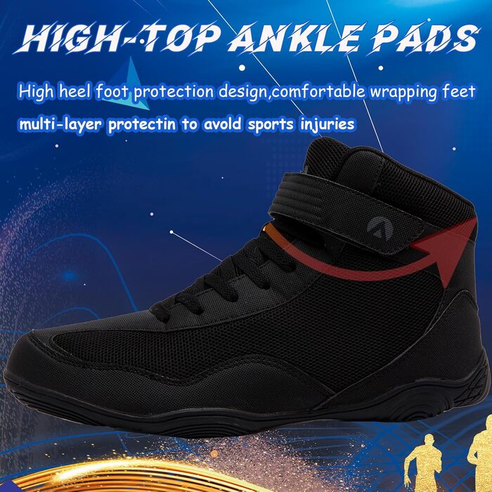 Черевики для боротьби чоловічі, антиковзаючі, дихаючі. Підходять для боротьби, боксу, кросфіту, важкої атлетики, бодібілдингу. Розмір 42 EU, чорний колір