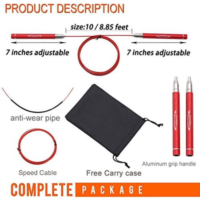 Скакалка Goothdurs Speed Springseil C4-Red: для CrossFit, боксу та MMA (10 ft, для висоти >175 см)