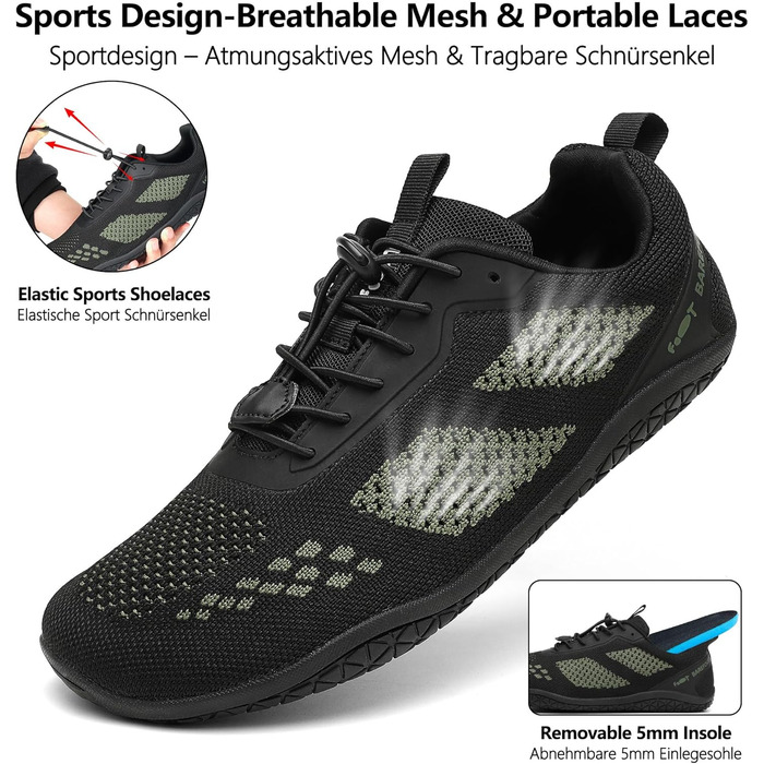 Босоніжки Geweo для жінок та чоловіків: зручні спортивні кросівки з широкою передньою частиною, легкі, для фітнесу, кросфіту, силових тренувань, без підйому, трекінгові, унісекс, 37-47 EU (Outdoor, зелений, 37 EU широкі)