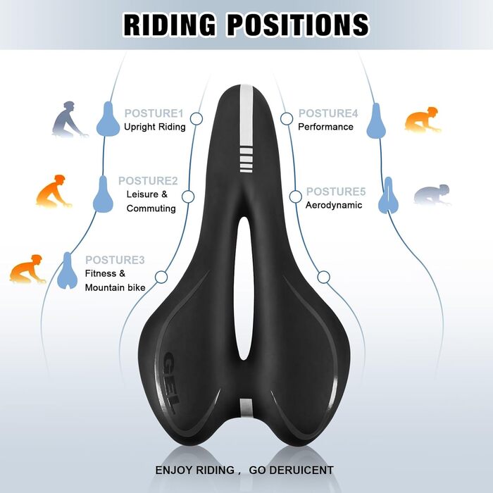 Велосипедне сідло ENJOHOS: водонепроникне, PU, для MTB, Trekking, Tour, шосе, чорний колір