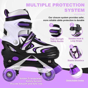 Роликові ковзани дитячі регульовані Duzskj для хлопчиків та дівчаток, фіолетові, 4 розміри
