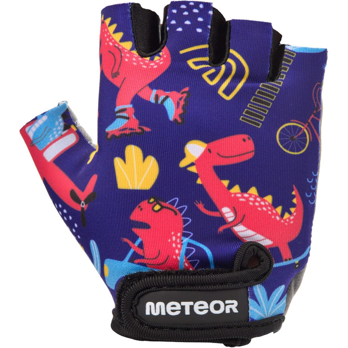 Дитячі велосипедні рукавички Meteor Unisex з гелевими вставками для BMX та шосе (M, Dino cars)