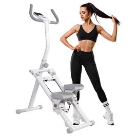Степер LEAFIA для дому, вертикальний тренажер-симулятор сходи (Stairmaster) для повного тіла, складаний компактний крос-тренажер з LCD-дисплеєм, регульованими педалями та ручками, білий